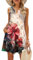VEUNCOS Sommerkleid Damen Knielang A Linie Boho Kleid Lockere Strand Urlaubskleid mit Taschen,Beige Blume XXL