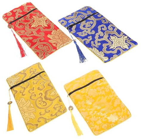 GRIRIW 4Pièces Pochette Bouddhiste Brocart avec Motif Dragon Sac de Rangement Élégant pour Écritures et Bijoux Lot de Pratique et Réutilisable pour Voyage et Stockage