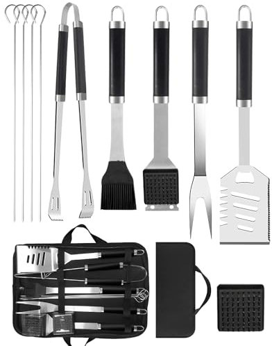 Trongle BBQ Tools Set for Dad, 11pcs Stainless Steel BBQ Utensils Set with Heat Resistant Handle, Case, Premium BBQ Accessories Set for Travel, Camping, Outdoor, BBQ Kit for Men and Women Gift