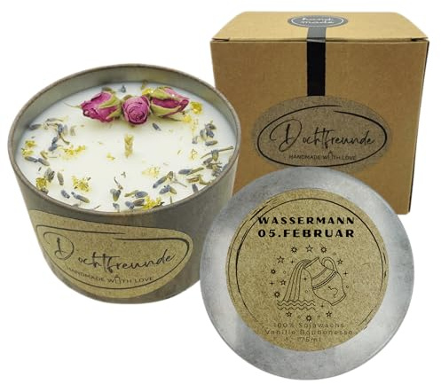 KERZE STERNZEICHEN Wassermann | Premium-Duftkerze | Entspannungskerze | Dekorative Kerzen | Kreative handgemachte Soja-Astrologie-Kerze I personalisiert Sternzeichenkerze mit Namen oder Datum