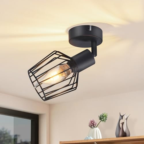 Lichtmaler Deckenspots Schwenkbar Wandstrahler E14 - Deckenstrahler 1 Flamming Schwarz Deckenlampe Vintage Deckenleuchte Drehbar 350° für Flur Badezimmer Küche(ohne Leuchtmittel)