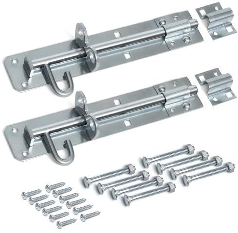 ZAVIA Brenton Bolt Lot de 2 verrous de porte coulissants de 200 mm avec finition galvanisée plaquée zinc – Boulons de portail pour portails en bois, jardin, garage, abri de jardin