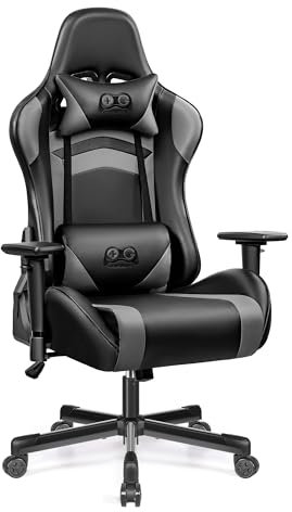 OneGame Gaming Chair, Ergonomischer Computerstuhl, Höhenverstellbarer Game Chair, Racing Style Gamer Stuhl mit Kopfstütze und Lendenwirbelstütze, Schwarzgrau