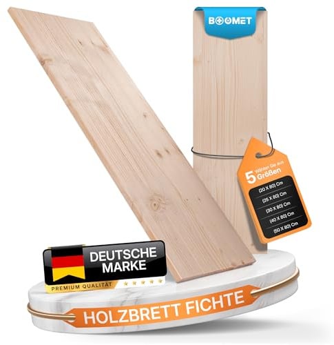 BOOMET Regalboden Holz Fichte · 19mm stark · 80 cm breit · 20-50 cm tief · Holzbrett Holzplatte Regal Boden Regalbrett Einlegeboden Schrank Holzboden Holzregal · 1 Stück 80 x 20 cm (B x T)