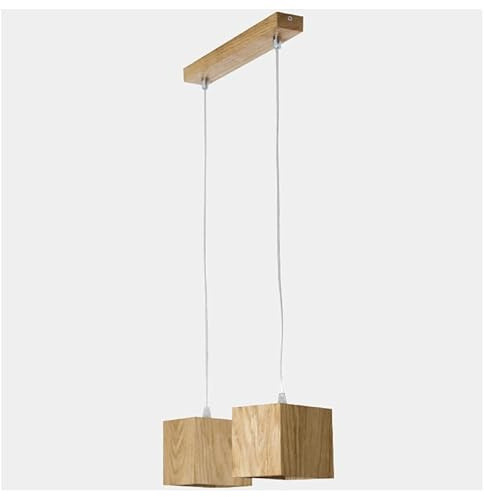 LED Wood Pendelleuchte Holz 2 Flammig - Handgefertigte Hängelampe Esstisch - Hängeleuchte aus Eichenholz - Deckenlampe Hängend GU10 max. 12W - Lampe Decke Esszimmer, Wohnzimmer - Glühbirne nicht inkl.