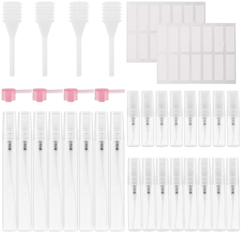 Scettar 24 Pezzi Porta Profumo Da Viaggio Per 3ml/5ml/10ml Con Etichette, Vetro Atomizzatore Profumo Spruzzino Profumo Per Viaggiare, Boccette Profumi Vuoti Per Campioncini Profumi Per Ufficio/Esterno