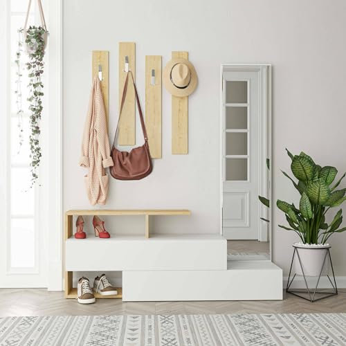 Dmora Mobile da Ingresso Himalia, Entratina Appendiabiti, Composizione per atrio, Consolle portaoggetti Multifunzione, 137x35h55 cm, Bianco e Rovere