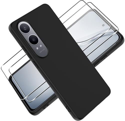 Tieeyivv Funda para OnePlus Nord ce4 Lite Cover con Protector de Pantalla Cristal Vidrio Templado Matte TPU Soft Incorporado Cover Anti-rayones, Antigolpes Anti-Amarilleo Protección - Negro