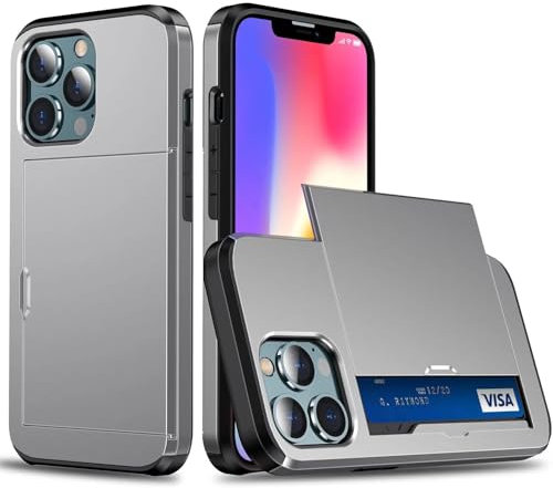 Beajew Coque Portefeuille pour iPhone 6/iPhone 6s avec Porte-Cartes, Étui de Protection Téléphone Double Couche Antichoc, Fente Cachée Coulissante, Antichoc TPU+PC Housse Portefeuille - Gris