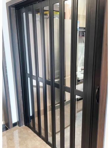 Puerta Plegable Acordeon Puerta Plegable Acordeón Aluminio Negro y Acrílico Transparente, Puerta Plegable de Acordeón con Cierre Magnético para Cocina Salón, Puertas Correderas Interiores(26x40in(66x1