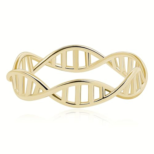 Meissa DNA-Doppelhelix-Ring für Damen Chemie Wissenschaft Molekül Biologie Schmuckgeschenke 925 Sterling Silber Handgefertigte Einzigartige Ringe, Gold, Größe 53