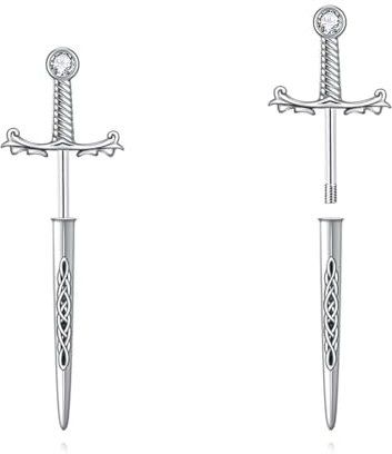 VONALA Sword Earrings for Men Women Sword Stud Earrings Sterling Silver for Women Men