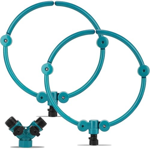 HEYTIMI 360° Tree Water Sprinkler Root Watering Irrigation System Ring Circle Targeted Y Hose Splitter Outdoor Plants Raised Garden Beds Shrubs Tree Water Plants Dogs Washing (Green, 13 inch)