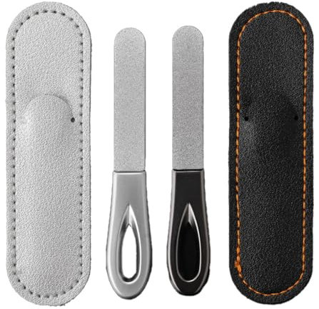 2-Pack Professional Nail Files – Double-Sided Emery Boards for Natural, Acrylic & Toenails – Non-Slip Handle & Travel Case(White & Black)