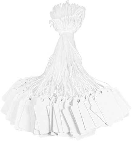 SYEYCW 300 Pièces Étiquettes de Prix, 35 x 22mm Blanches Étiquettes Prix avec Ficelles, Petites Inscriptibles Étiquettes de Prix, Étiquettes de Marquage en Papier, pour Vêtements, Bijoux, Cadeaux