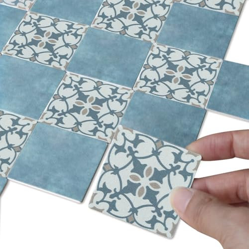 iLAND Puppenhaus Zubehör,Puppenhaus Boden 60 Stück doppelseitige,Holzboden im Maßstab 1:12(Rococo & Blue)