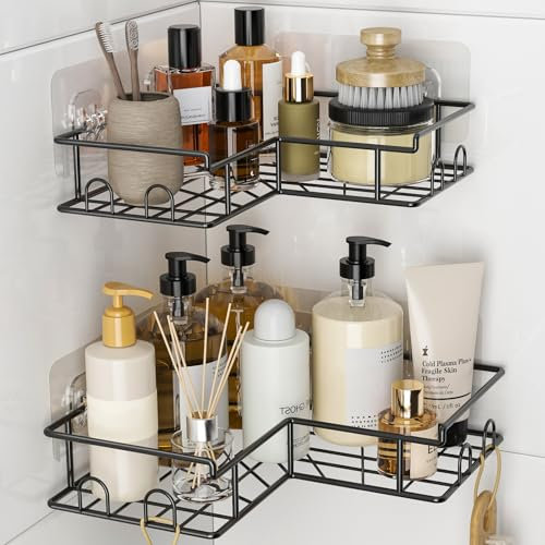 Diboniur Mensola Doccia Angolare, 2 Pezzi Mensola Doccia Senza Foratura, Organizer Doccia da Appendere in Acciaio Inossidabile, Porta Sapone per Doccia con 8 Ganci, Porta Shampoo Doccia da Appendere