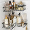 Diboniur Etagere Douche Sans Percage, 2 Pièces Etagere Salle de Bain avec 8 Crochets, Etagere Salle de Bain Sans Percage en Acier Inoxydable, Étagère Douche Angle pour Corps Shampoing (Noir)