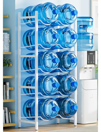 5 Gallon Water Jug Holder for 9 Water Jugs No Wobbling, 2-5 Tiers, Heavy Duty Water Cooler Jug Storage Rack, Removable Water Jug Organiser Shelf for Home, Office and Garages (6 (Milk 66x35x141cm/