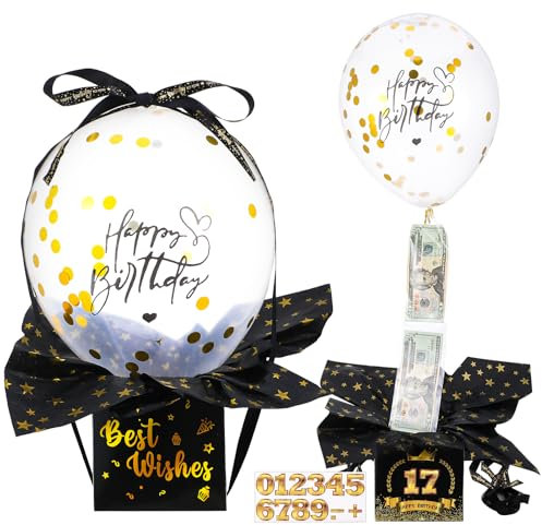 46 Stück DIY Überraschungsbox mit Luftballons Geldgeschenke Geburtstag, Schwarz Geldgeschenke Verpackung,Luftballon Pull Up Geburtstag Geldgeschenks Surprise Box Verpackung für Freunde und Familie