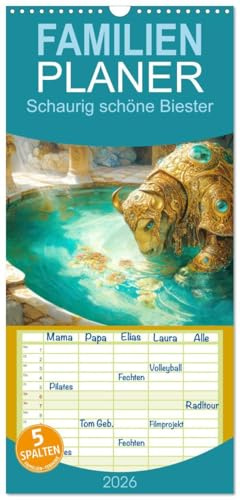 Familienplaner 2026 - Schaurig schöne Biester mit 5 Spalten (Wandkalender, 21 cm x 45 cm), CALVENDO: Imposante majestätische Ungeheuer (CALVENDO Tiere)