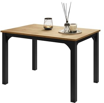 Mirjan24 Tisch für Esszimmer Fagab 120, Rechteckiger Esstisch, Ausziehbarer Tisch für Küche, L:120-158 x H:76 x B:80 cm, Küchentisch, Esszimmertisch (Schwarz/Eiche Craft Gold)
