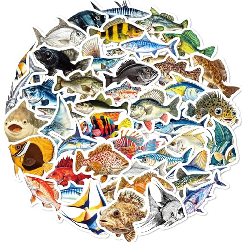 50Pcs Fish Stickers for Boys Girls Kids Teens – Ocean Sea Realistic Fish Decals for Journals Water Bottles Laptops Scrapbooks DIY Crafts Skateboard Bike Luggage