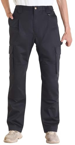 VEVOR FR Pants for Men, 100% Cotton, Flame-Resistant Cargo Pants with Multi-Pockets and Elastic Waist, Reinforced Tear-Proof Stitching, Ideal for Welding Work and Casual Wear, M Size, Black