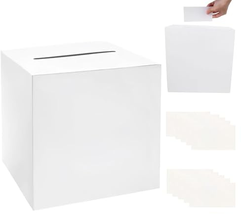 Makoto Nobu Weiß Kartenbox Hochzeit, Kartenbox Hochzeitsbox, Hochzeit Geschenkbox, mit 10 Stück Grußkarten 22 X 22cm Hochzeitsbox, Glückwunschkartenbox, Geldbox, für Hochzeitsempfänge Partydeko