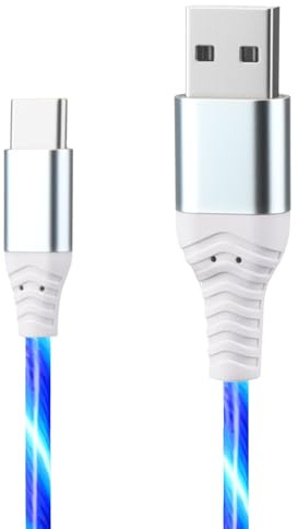 USB C Charger Cable 2M USBA to USBC Charger Lead with LED Light Fast Charging and Data Transfer Braided USB-A to Type-C Cable Compatible with Samsung Galaxy S24/S23 iPhone 16/15 Huawei iPad (Blue)