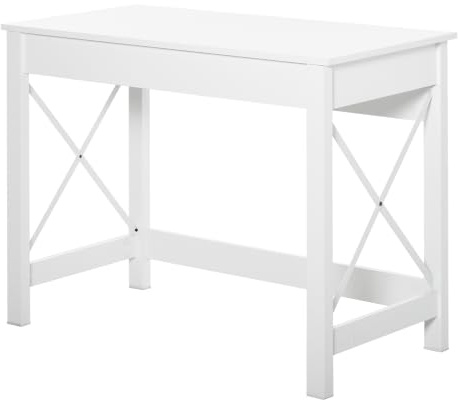 HOMCOM Bureau d'Ordinateur 105 x 50 cm Style Moderne Petit Espace Blanc | Table Informatique, Poste de Travail, Cadre Renforcé en Forme X, Table d'Étude, Salon, Salle de Travail