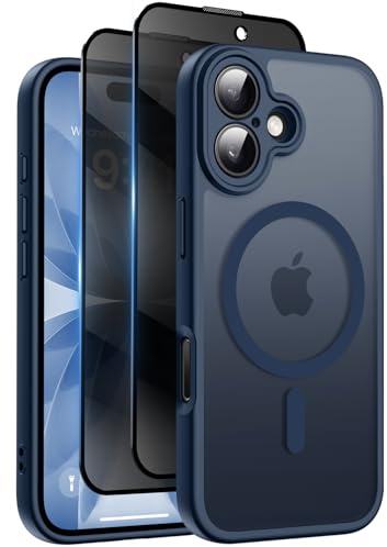 Helssitot Coque pour iPhone 17 avec Verre Trempé Anti-Espion, Bleu Foncé