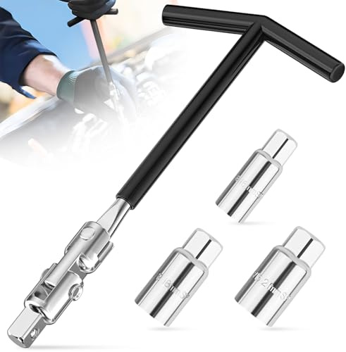 Xinxinphi 4 Pieces Spark Plug Socket Wrench, 16/18/21mm Universal Flexible Sparks Plugs Remover Set, Heavy Duty Black Spanner, T-Handle Removal Tool for Car & Motorcycle