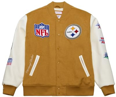 Mitchell & Ness NFL Dusted Collection Varsity College-Jack - Pittsburgh Steelers, L, Knopfleiste, Frühling, Herbst, Winter