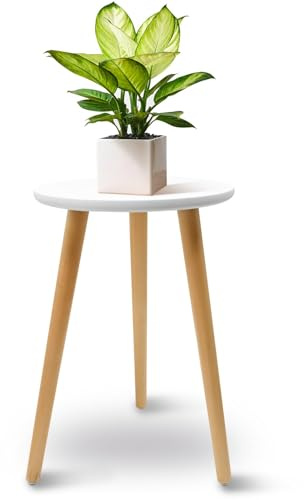 JNUYISW Pflanzenständer aus Holz, Weiß Blumenständer Rund Belastung Blumenhocker mit 3 Füßen für Verschiedene Topfgrößen Pflanzenhocker Deko Hocker für Haus Garten Innen Außen 42x28cm