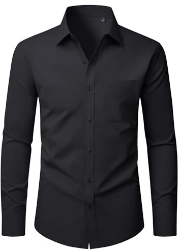 Black Shirts Men Long Sleeve Slim Fit Stretch Dress Formal Casual Shirts