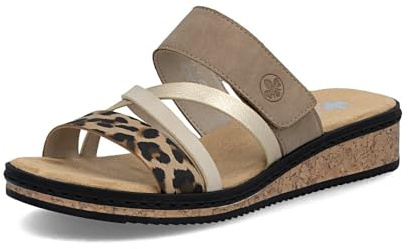 Rieker Damen Pantoletten V3652, Frauen Slipper,Backless Slipper,Gartenschuhe,Sommerschuhe,sommerclogs,Schlupfschuhe,beige Kombi (62),40 EU / 6.5 UK