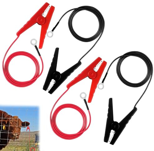 4PCS Electric Fence Connectors, Electric Fence Crocodile Clips, 3Ft Cable, Black, Red | Electric Fence Wire Connectors, Electric Fence Energiser Cables, Electric Fence Clips for Courtyards, Flowers, Gardens