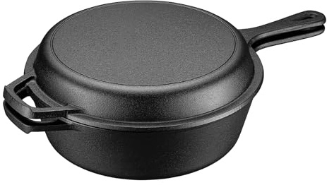 Wiltec 2in1 Dutch Oven 42 x 26 x 12 cm Grilltopf aus Gusseisen, Schmortopf mit Doppelfunktion
