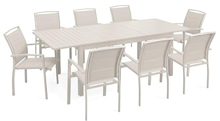 Oviala Gartenmöbel-Set, ausziehbar, mit 8 Stühlen aus Aluminium, cremefarben
