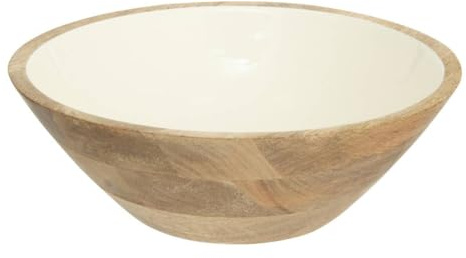 Atmosphera - Saladier inaya d30 cm blanc chaud et bois de manguier