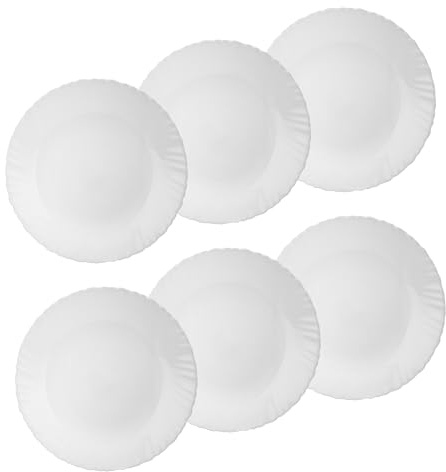 Annastore Opalglas Speiseteller 6er Set Weiß mit Dekor - Ø 24 cm | Stoßfestes & bruchfestes Glasgeschirr, für Esstisch & Alltag