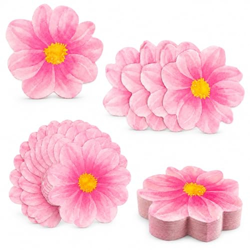 Blumenform Cocktail Servietten, 50 Stück Rosa Papierservietten, Frühlingsservietten Servietten für Braut Shower Hochzeit Geburtstag Sommer Dinner Party Tischdeko