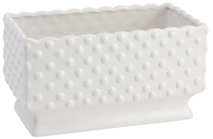Creative Co-op Pot de Fleurs rectangulaire en céramique à Texture cloutée, Blanc