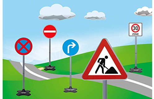 JAMARA 460293 - Traffic-Set-Grand B-5 Verkehrsschilder: 30 Zone, Rechtsabbieger, Einfahrtsverbot, absolutes Halteverbot, Achtung Baustelle, leichte Montage durch Zusammensteckbare Elemente