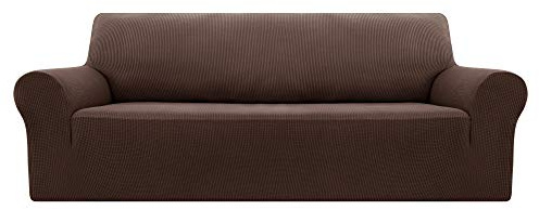 Deconovo Sofabezug Sofa Überzug Sofaüberwurf Sofa Cover Sesselbezug Sofahusse Sofa Abdeckung Super Elastisch Stretch Jacquard, 3-Sitzer(180-230cm), Dunkelbraun
