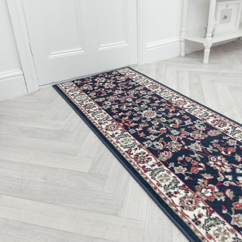 runrug Soft & Luxurious Hallway Runner Rug - Comfortable Carpet for Hall, Kitchen & Corridor - Multiple Sizes - Stain-Resistant, Dirt-Resistant - 300cm x 60cm - 9mm Thick - Traditional, Blue