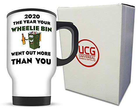 14oz 2020 The Year Your Wheelie Bin Went Out More Than You Funny Aluminium Travel Mug - White