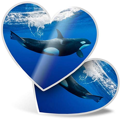 2 x Herz-Aufkleber 7,5 cm – Orca Killer Wal Unterwasser Fun Decals für Laptops, Tablets, Gepäck, Scrapbooking, Kühlschränke, #2006