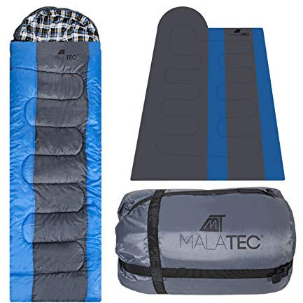 MT MALATEC Schlafsack 2 in 1 Deckenschlafsack 2 Jahreszeiten Wasserabweisend Antialergisch Sommer 1-15° C Camping Zelten Outdoor 10248, Farbe:Blau-Schwarz